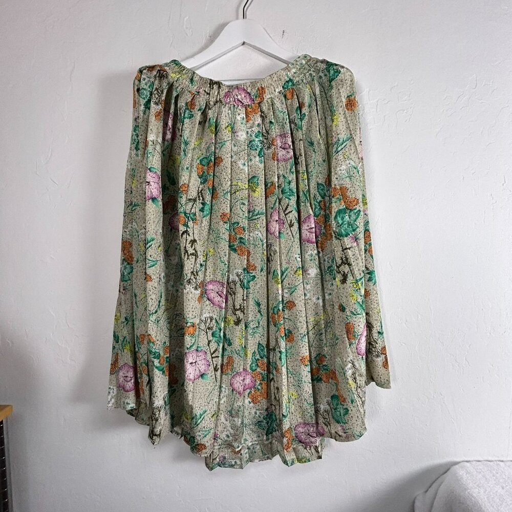 Hucke Women's Vintage Floral Print Casual Pull On Pleated Midi Skirt Cream 42